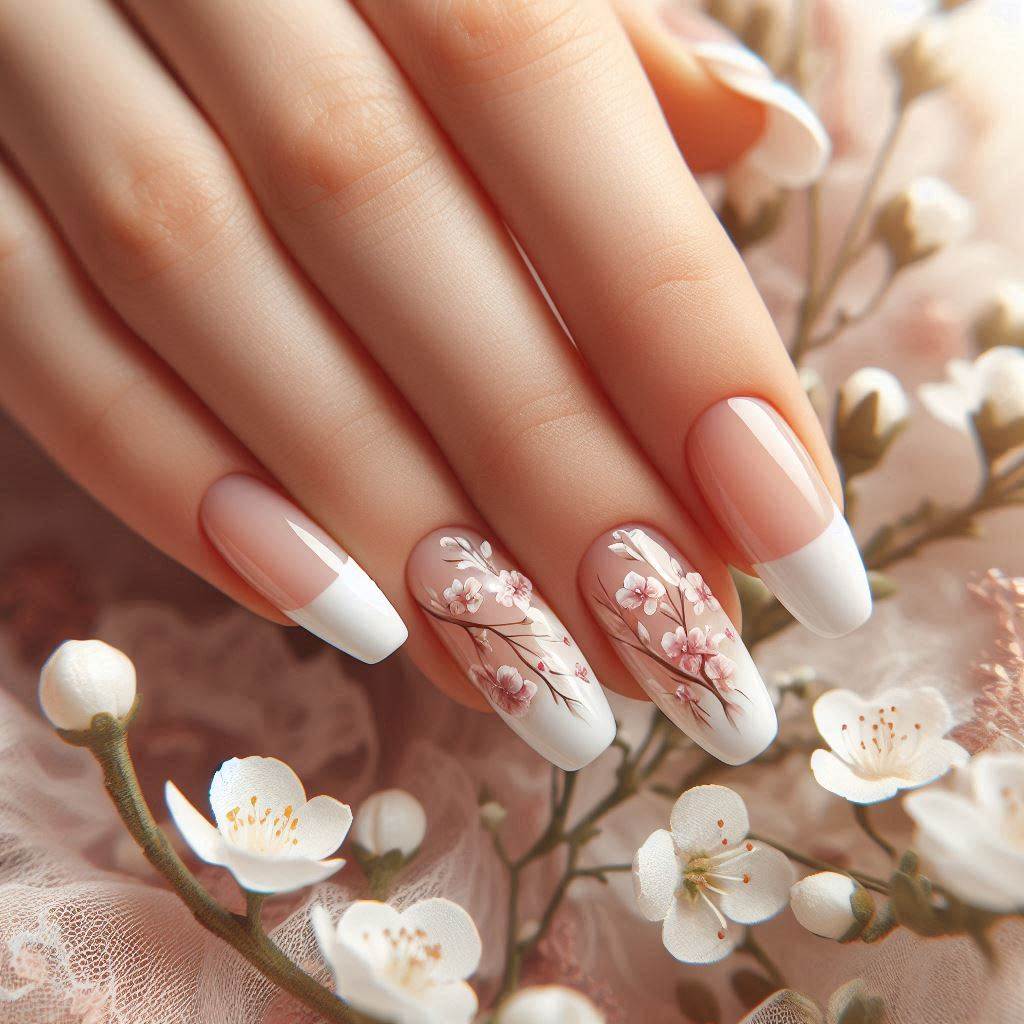 Floral Short Almond Nails French Tip