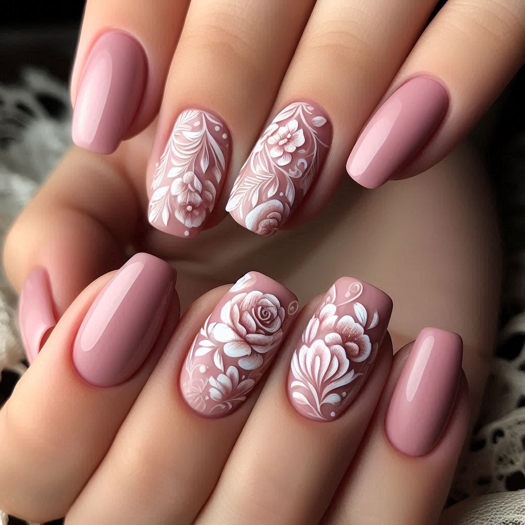 Gel Mani Short Nails Flowers: Fresh and Feminine