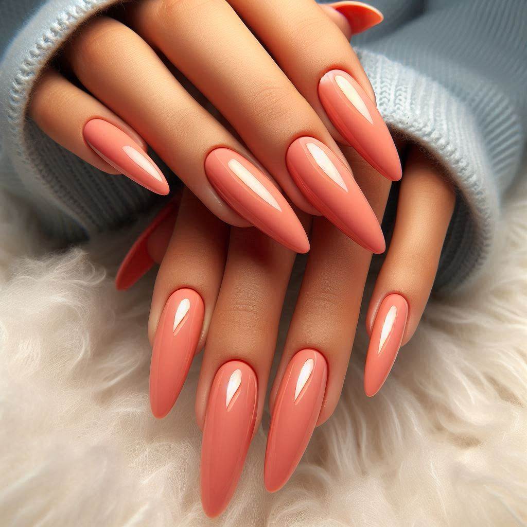 Long Ballerina Nails in Peachy Summer Tones