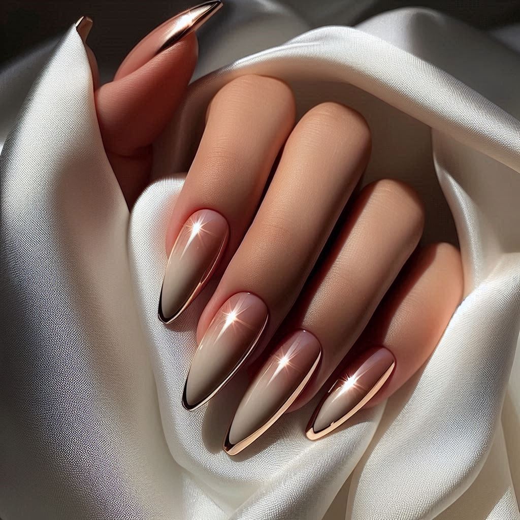 Nude Chrome French Tip Coffin Nails