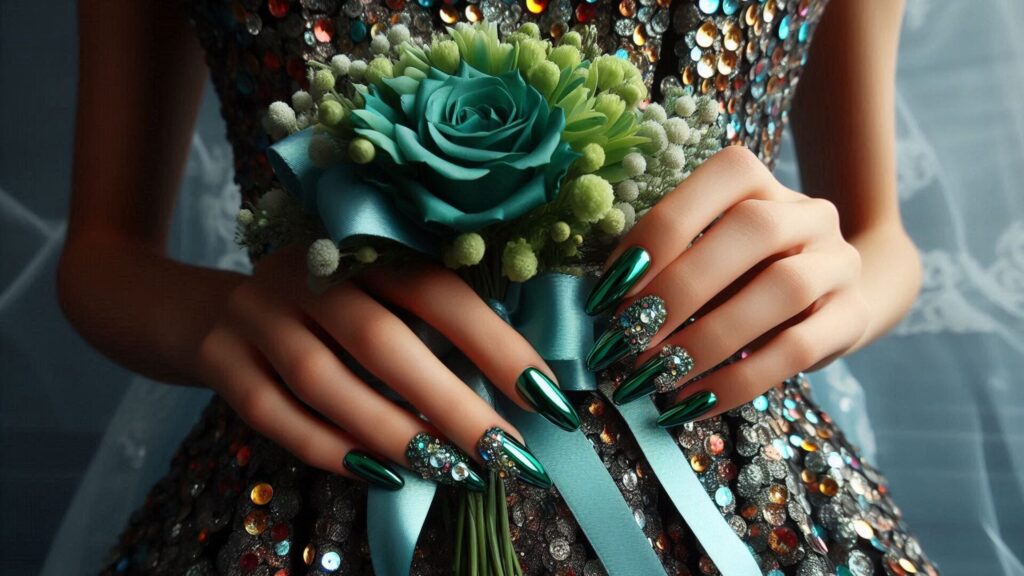 Green Chrome Nails Designs