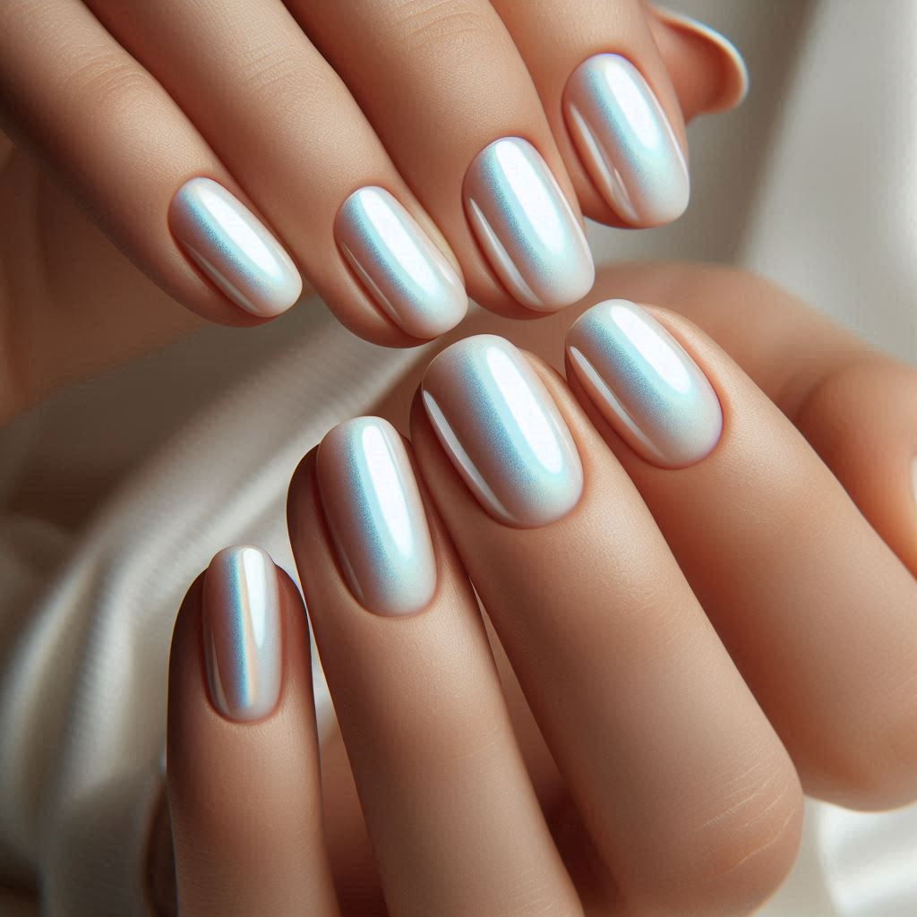 Chrome Nails with Milky Base