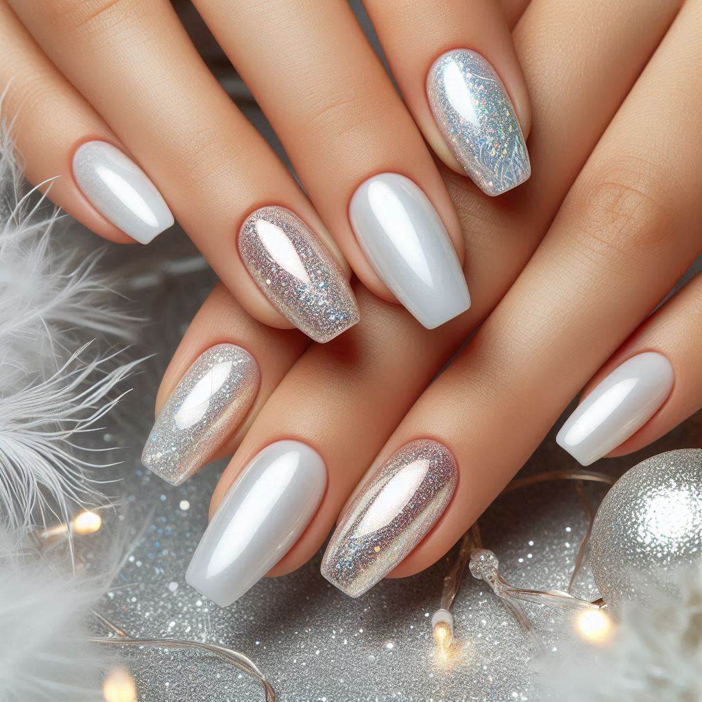 White Pearl Chrome with Glitter Tips