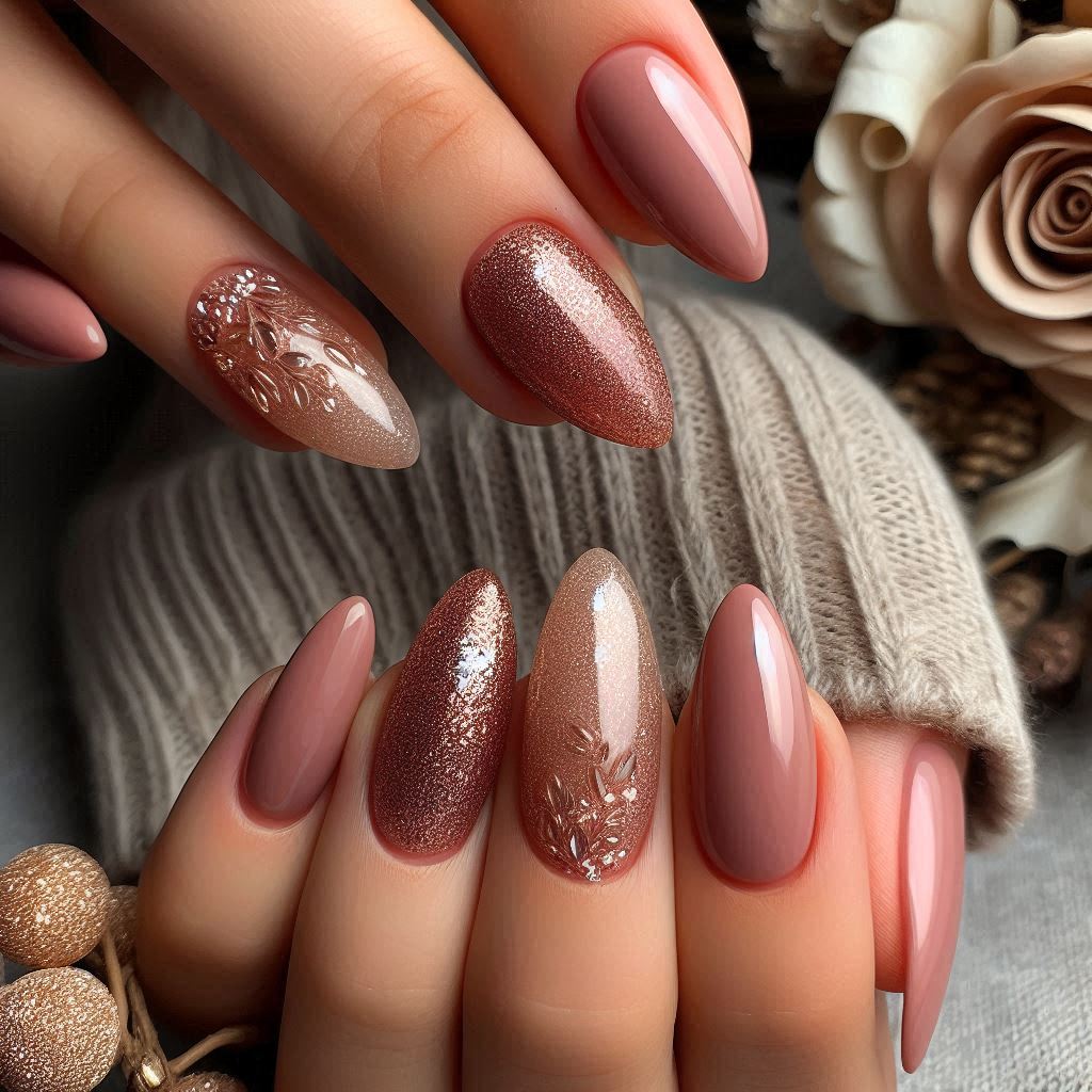 Glitter Tip Fade on Nude Mocha