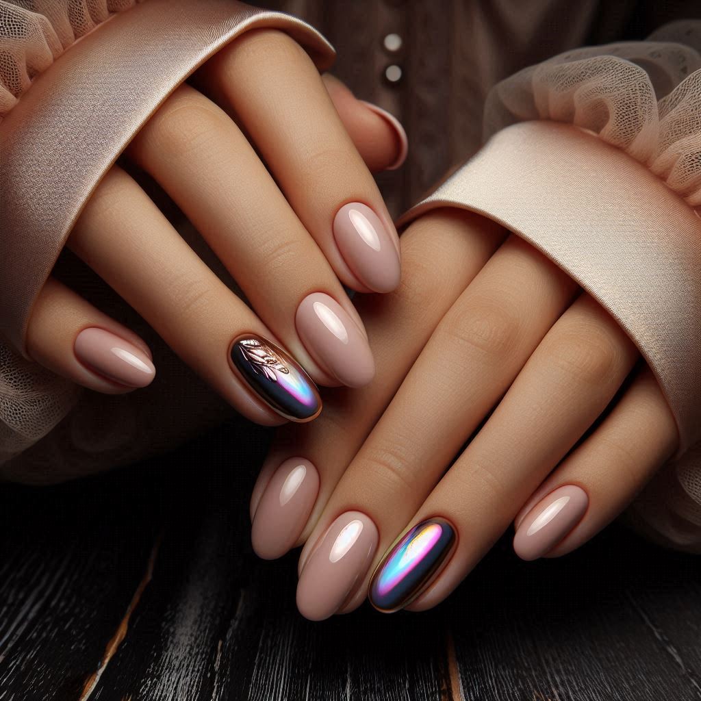 Minimal Unicorn Chrome Accent Nails
