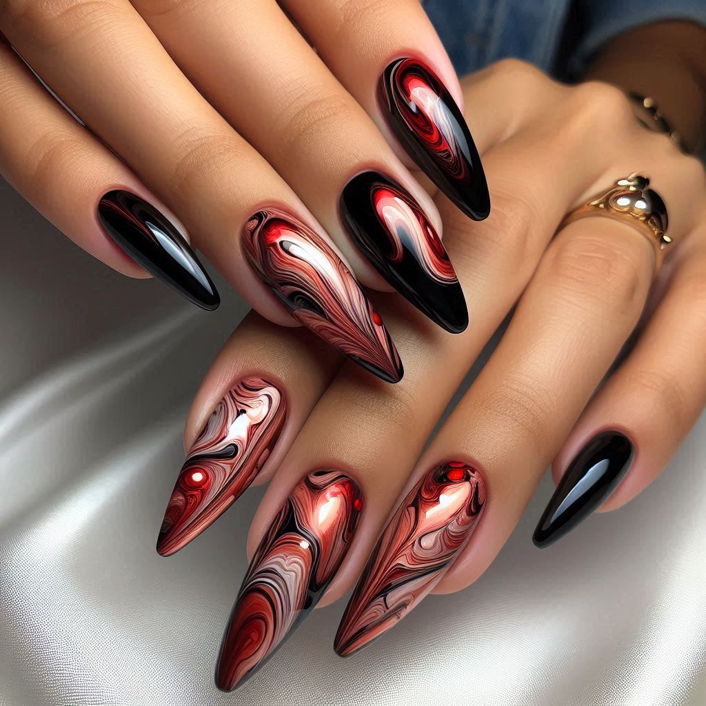 Red and Black Chrome Marble Swirls