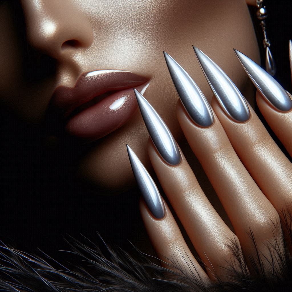 Stiletto Pearl Chrome Nails