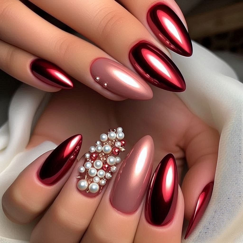 Ruby Chrome with Pearl Accent Nails
