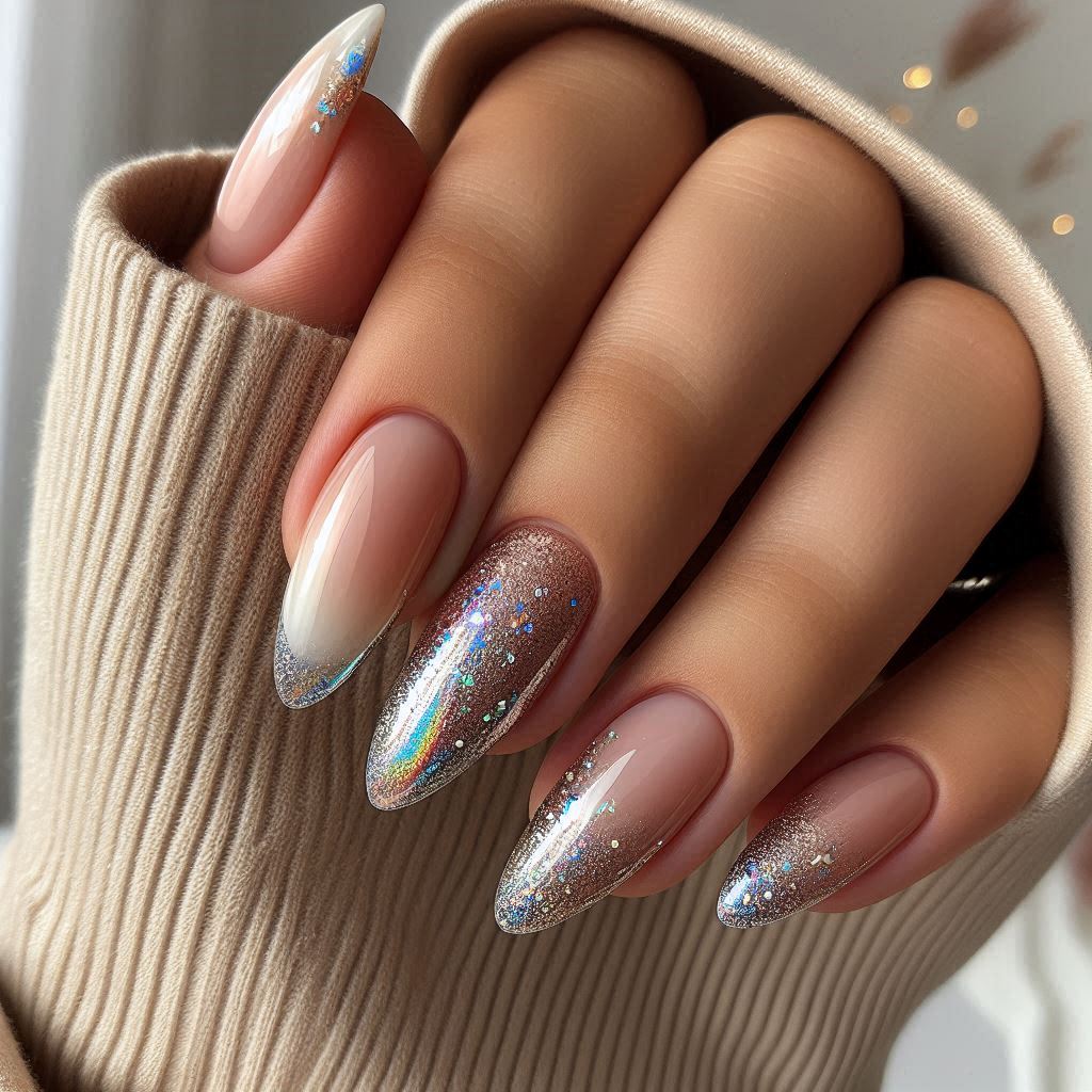 Unicorn Chrome with Glitter French Tips