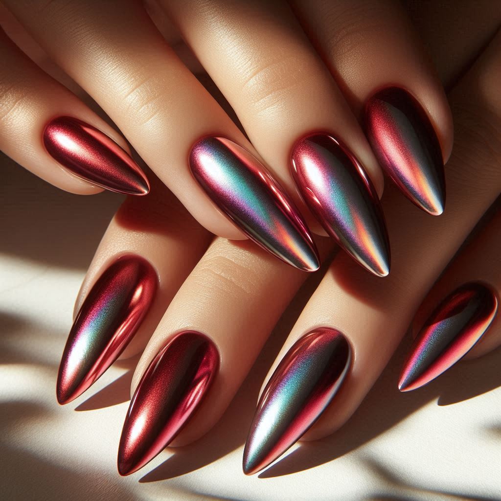 Classic Red Unicorn Chrome Nails