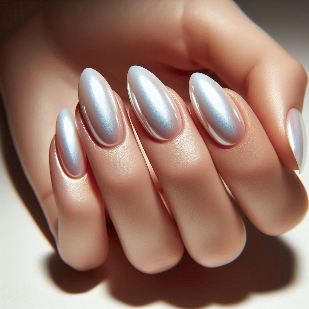 Classic White Pearl Chrome Nails