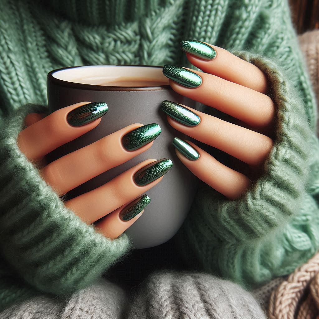 Cute & Classy Short Green Chrome Nails