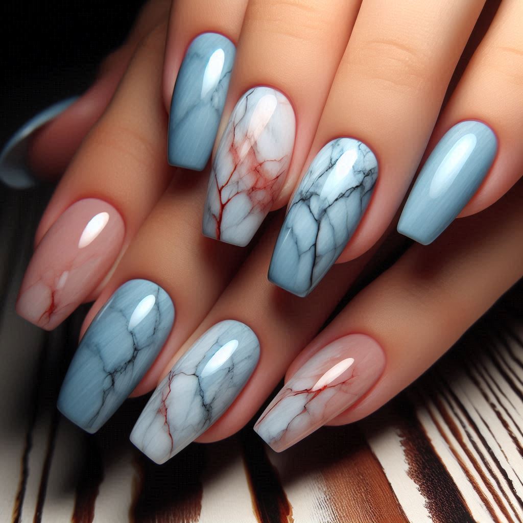 Blue Marble with Red Veins